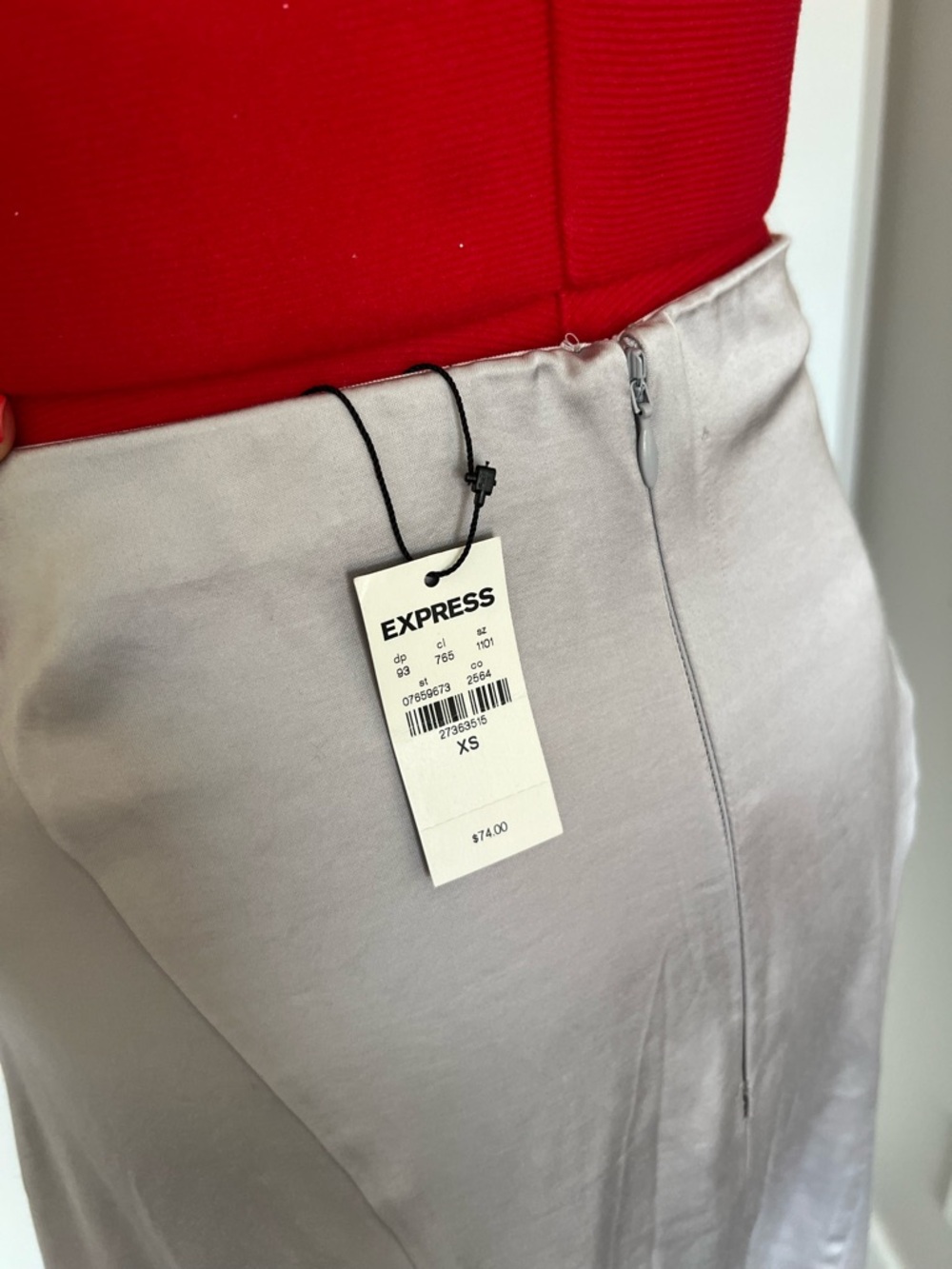 Express Ivory Asymmetrical Satin Midi Skirt - Picture 5 of 7